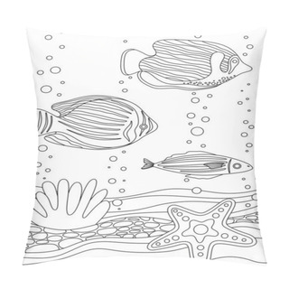 Personality  COLORING BOOK WITH EXOTIC FISH AND SEA STARS ON THE BOTTOM IN VECTOR Pillow Covers