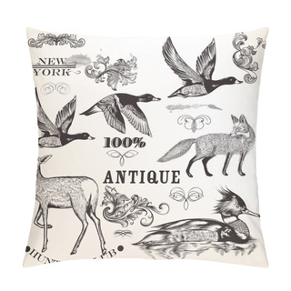 Personality  Collection Of Vector Hand Drawn Animals And Flourishes Pillow Covers