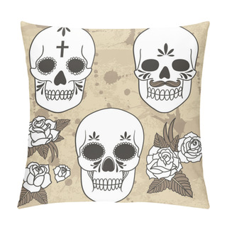 Personality  Day Of The Dead. Set Of Skulls. Pillow Covers