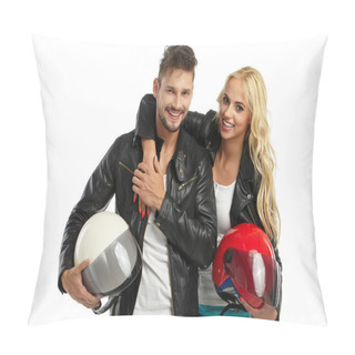 Personality  Motorcyclists Couple With Helmets Pillow Covers