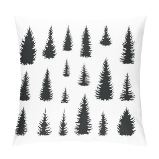 Personality  Set Of Silhouettes Of Pines, Firs. Abstract Simple Illustration Isolated On White Background. Pillow Covers