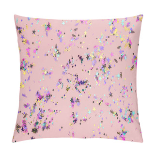 Personality  Top View Of Colorful Confetti On Pink Party Background Pillow Covers