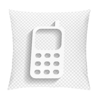 Personality  Cell Phone Sign. Vector. White Icon With Soft Shadow On Transparent Background. Pillow Covers