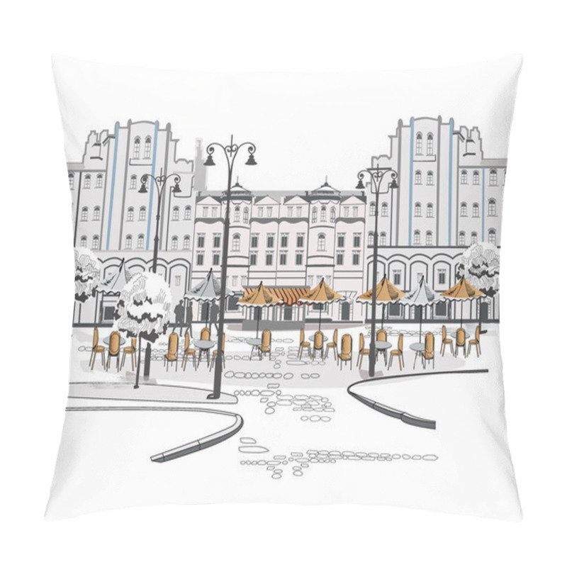 Personality  Series of sketches of beautiful old city views with cafes pillow covers