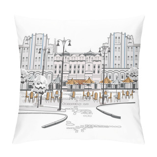 Personality  Series Of Sketches Of Beautiful Old City Views With Cafes Pillow Covers