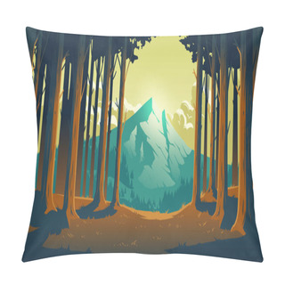 Personality  Cartoon Nature Landscape With Mountain And Forest Pillow Covers
