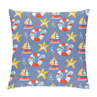 Personality  Pattern Sea Under The Sea Concept Swim Ring Sailing Boat Starfish  Illustration Vector Design Pillow Covers