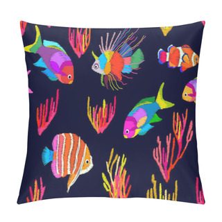 Personality  Tropical Deep Lagoon. Seamless Vector Pattern With Stylized Embroidered Texture.  Pillow Covers