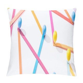 Personality  Panoramic Shot Of Multicolored Abstract Connected Lines With Pins, Connection And Communication Concept Pillow Covers