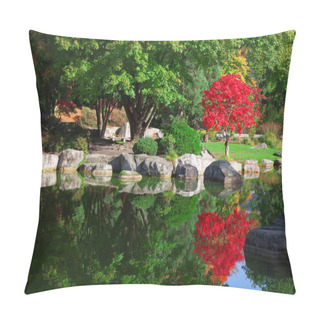 Personality  Japanese Garden With Pond And Colorful Autumn Trees Reflected In The Water Pillow Covers