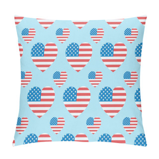 Personality  Seamless Background Pattern With Paper Cut Hearts Made Of American Flags On Blue  Pillow Covers