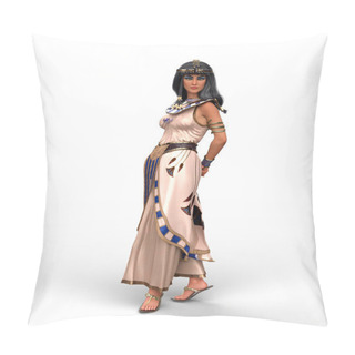 Personality  Beautiful Egyptian Woman Queen Or Princess Like Cleopatra. Full Length Standing Portrait 3D Illustration Isolated On A White Background. Pillow Covers