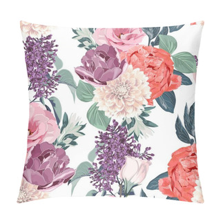 Personality  Floral Seamless Pattern With Pink Eustoma, Tulips, Anemones, Spring Flowers And Leaves. Spring Blooming Flowers Background. Pillow Covers