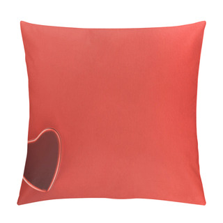 Personality  View From Above Of Heart Shaped Present Box Isolated On Red, St Valentine Day Concept Pillow Covers