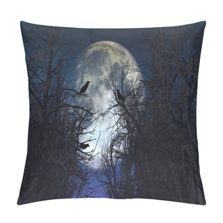 Personality  Spooky Background With Crows In Trees Against Moonlit Sky Pillow Covers