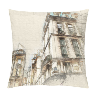 Personality  Illustration Of Beautiful Image Of A Typical Old Parisian Street Pillow Covers