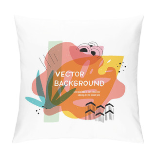 Personality  Modern Fluid Shapes Layout With Hand Drawn Elements. Floral Motif Abstract Banner With Copy Space. Overlapping Tropical Leaves And Simple Shapes Template For Cover, Apparel, Blog, Newsletter, Vlog Pillow Covers