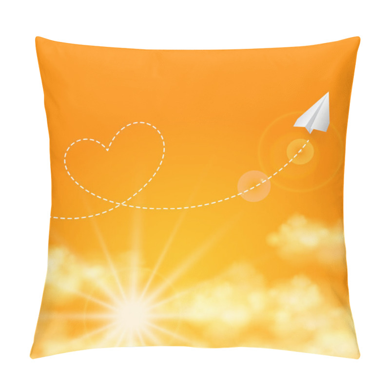 Personality  Love travel concept a paper plane flying in the sunny blue sky  vector background pillow covers