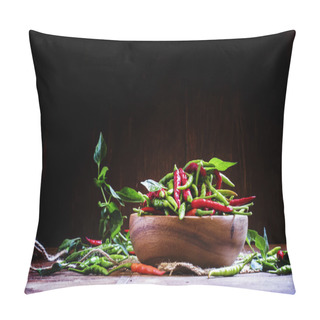 Personality  Small Hot Peppers In A Wooden Bowl  Pillow Covers