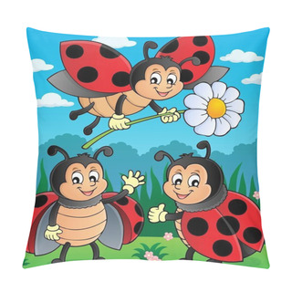 Personality  Happy Ladybugs On Meadow Image 2 Pillow Covers