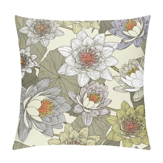 Personality  Seamless Pattern With Blooming Water Lilies Pillow Covers