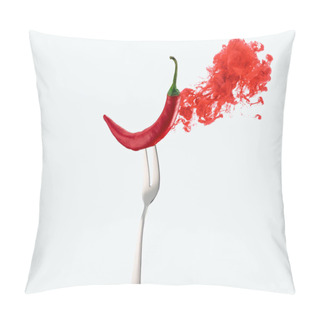 Personality  Red Chili Pepper On Fork And Red Ink Isolated On White Pillow Covers