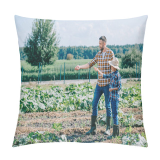 Personality  Father And Son Planting Seeds Together At Farm Pillow Covers
