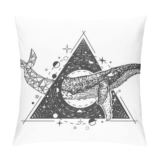 Personality  Vector Creative Geometric Whale Tattoo Art Style Design Pillow Covers