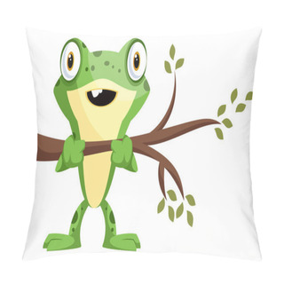 Personality  Cute Cartoon Baby Frog Holding A Branch, Illustration, Vector On Pillow Covers