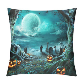 Personality  Jack 'O Lantern In Cemetery In Spooky Night With Full Moon - Halloween Pillow Covers