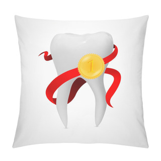 Personality  Tooth With Red Ribbon, Isolated On White Background, Vector Illustration Pillow Covers