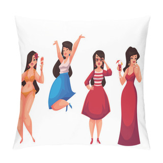 Personality  Cute Curvy, Overweight Girl In Bikini, Casual, Fashionable, Evening Dress Pillow Covers