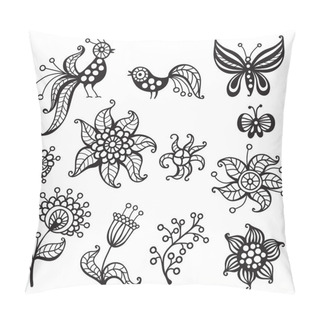 Personality  Set Of Elements For Design: Birds, Butterflies, Flowers Pillow Covers