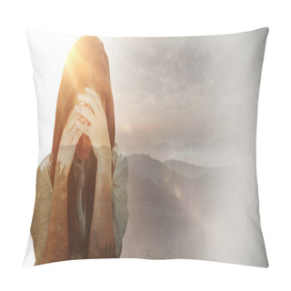 Personality  Composite Image Of Troubled Woman Crying Pillow Covers