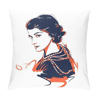 Personality  Kaliningrad, Russia 8 October 2020 , Gabrielle Chanel Coco Sketch Portrait Illustration Pillow Covers