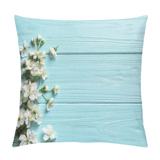 Personality  Beautiful Blossoming Branch On Wooden Background Pillow Covers