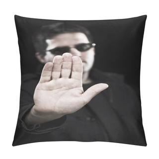 Personality  Man In Sunglasses Holds Up Hand Pillow Covers