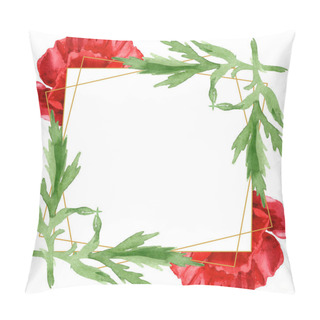 Personality  Red Poppies With Green Leaves Isolated On White. Watercolor Background Illustration Set. Frame Ornament With Copy Space. Pillow Covers
