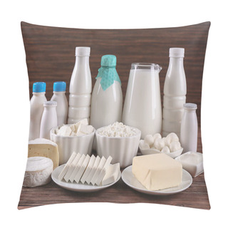 Personality  Different Dairy Products On Wooden Table Pillow Covers