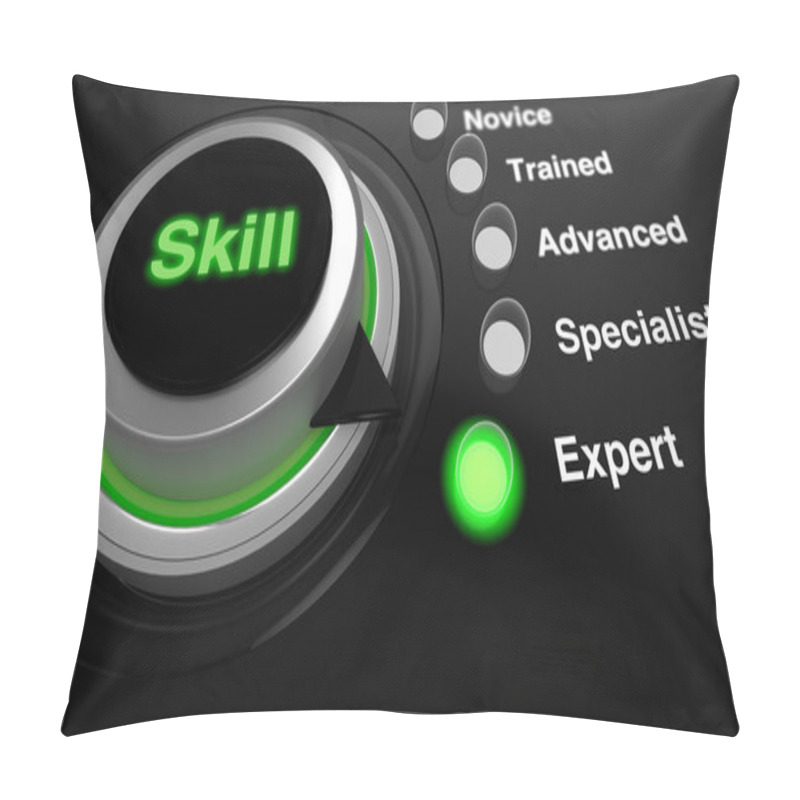 Personality  Rotary Knob With The Word Skill In Green Turned To Expert Pillow Covers