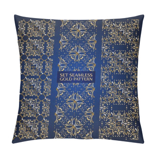 Personality  Set Of Golden Lace Pattern Blue Pillow Covers