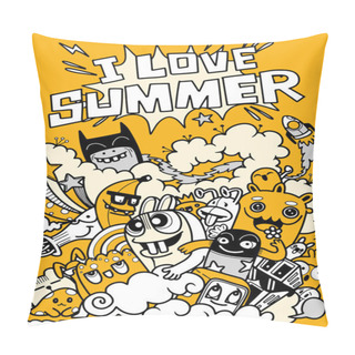 Personality  Vector Illustration Of Doodle Cute  ,Hand Drawn Set Of Cute Doodles For Decoration Funny Doodle Summer , Doodle Set Of Funny Monster Pillow Covers