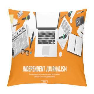 Personality  Mass Media Background In A Flat Style.Press Conference With Correspondent And Reporter.Broadcasting.Multimedia News,newspaper.Tv Show. Internet Radio, Television. Microphone. Pillow Covers