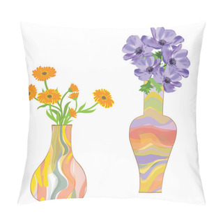 Personality  Two Colorful Ceramic Vase With Flowers Pillow Covers