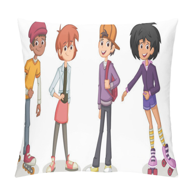 Personality  Group of cartoon young people. Teenagers. pillow covers