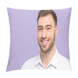 Personality  Handsome Man Smiling Isolated On Violet Pillow Covers