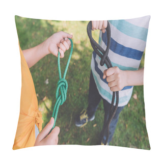 Personality  Cropped View Of Kids Holding Ropes Outside  Pillow Covers