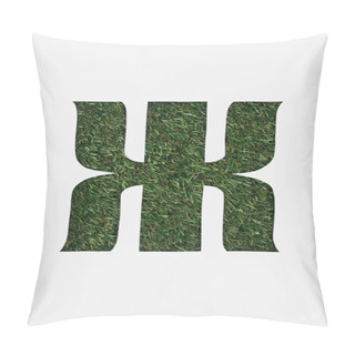 Personality  Top View Of Cut Out Cyrillic Letter With Green Grass On Background Isolated On White Pillow Covers