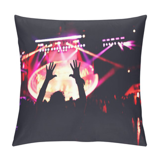 Personality  Girl Dancing Silhouette. Live Concert Or Music Festival With Crowd Dancing In Lights  Pillow Covers