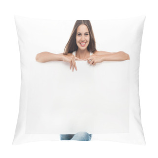 Personality  Beautiful Woman Holding A Blank Billboard Pillow Covers